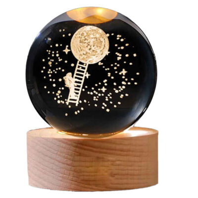 3D Crystal Ball Lamp with Moon and Astronaut Design
