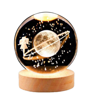 3D Crystal Ball Lamp with Moon and Girl Design