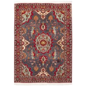 Vintage Persian Varamin Diana Rug (Traditional Floral Medallion) – Gray Silk & Wool