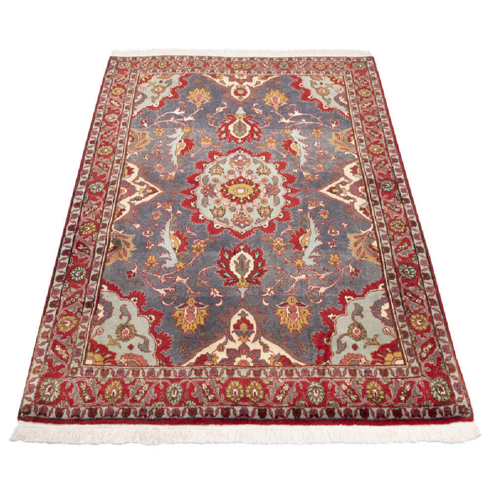 Vintage Persian Varamin Diana Rug (Traditional Floral Medallion) – Gray Silk & Wool