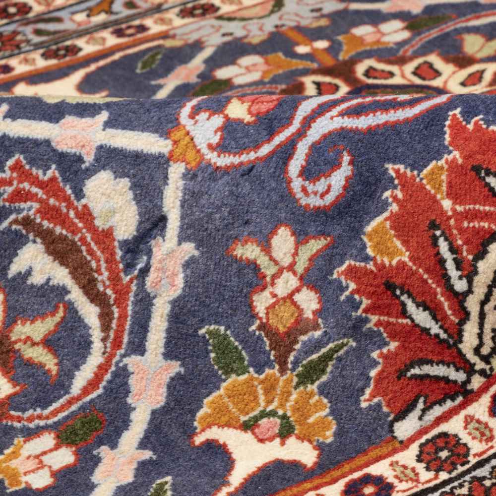 Vintage Persian Varamin Navazesh Rug (Tribal All-over Floral) – Blue Wool