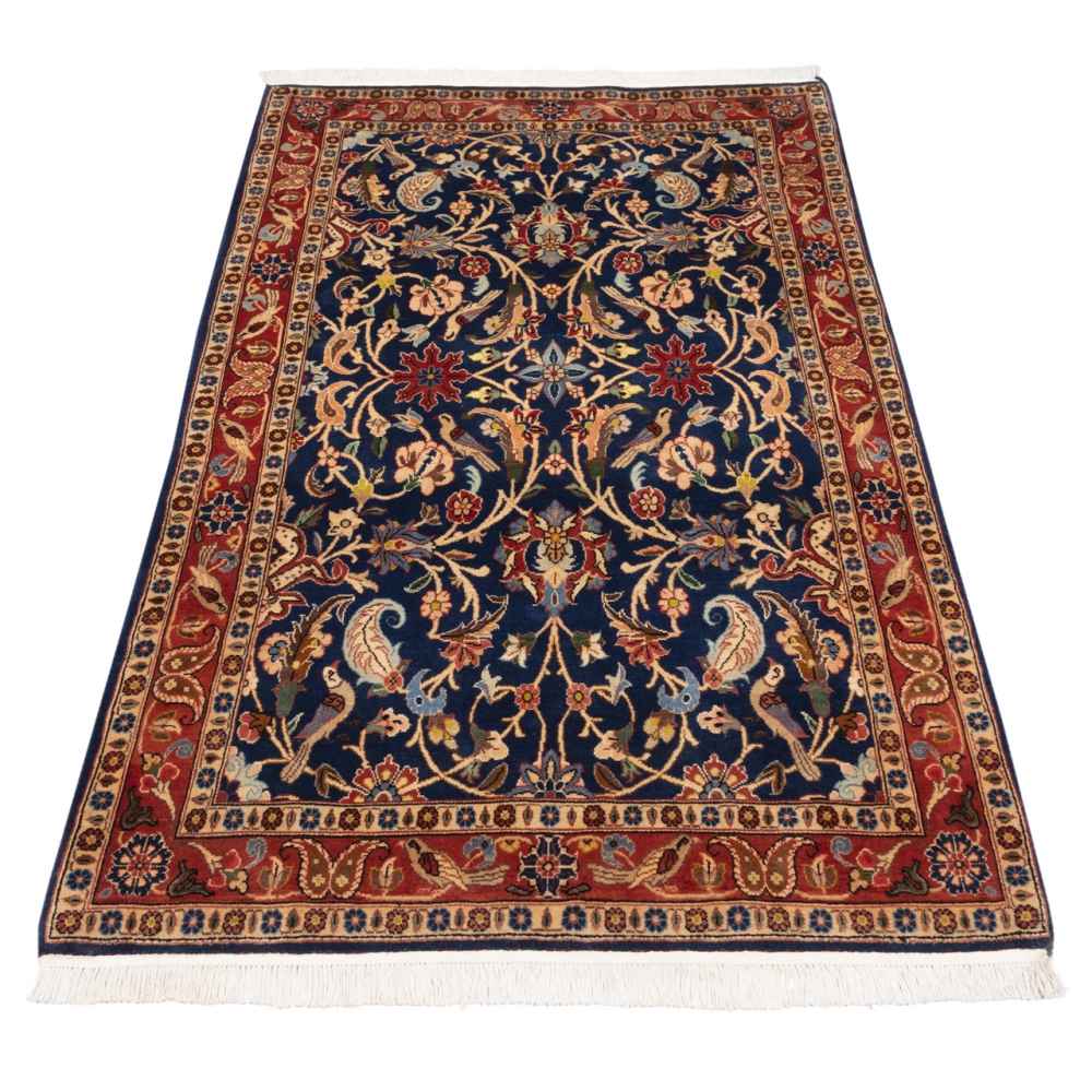 Vintage Persian Varamin Taranom Rug (Tribal All-over Floral) – Blue Wool