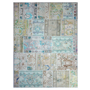 Vintage Persian Hand-Knotted Patchwork Carpet Sky