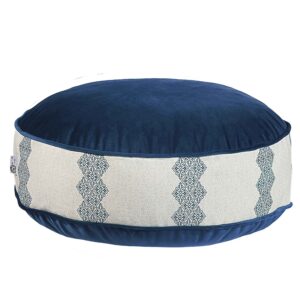 Bohemian Large Round Velvet Pouffe Inspired by Persian Art Navy Blue Afagh