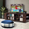 Bohemian Large Round Velvet Pouffe Inspired by Persian Art Navy Blue Afagh