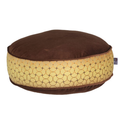 Bohemian Large Round Velvet Pouffe Inspired by Persian Art Brown Noyan