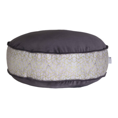 Bohemian Large Round Velvet Pouffe Inspired by Persian Art Gray Jalal