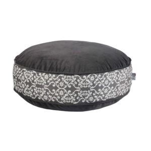 Bohemian Large Round Velvet Pouffe Inspired by Persian Art Gray Malih