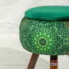 Round Velvet Footstool with Wooden Legs Inspired by Persian Art Green Bahador