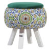 Round Velvet Footstool with Wooden Legs Inspired by Persian Art Green Emad