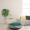 Bohemian Large Round Velvet Pouffe Inspired by Persian Art Green Haleh