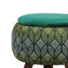 Round Velvet Footstool with Wooden Legs Inspired by Persian Art Green Naghme