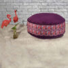 Bohemian Large Round Velvet Pouffe Inspired by Persian Art Purple Paisley