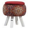 Round Velvet Footstool with Wooden Legs Inspired by Persian Art Maroon Fatima