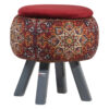 Round Velvet Footstool with Wooden Legs Inspired by Persian Art Maroon Fatima