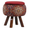 Round Velvet Footstool with Wooden Legs Inspired by Persian Art Maroon Fatima