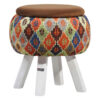 Round Velvet Footstool with Wooden Legs Inspired by Persian Art Brown Mahta