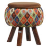 Round Velvet Footstool with Wooden Legs Inspired by Persian Art Brown Mahta