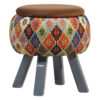 Round Velvet Footstool with Wooden Legs Inspired by Persian Art Brown Mahta