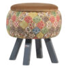 Round Velvet Footstool with Wooden Legs Inspired by Persian Art Brown Negar
