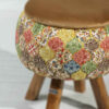 Round Velvet Footstool with Wooden Legs Inspired by Persian Art Brown Negar