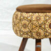 Round Velvet Footstool with Wooden Legs Inspired by Persian Art Brown Raha