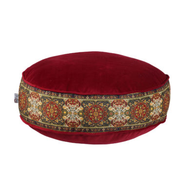 Bohemian Large Round Velvet Pouffe Inspired by Persian Art Red Hana