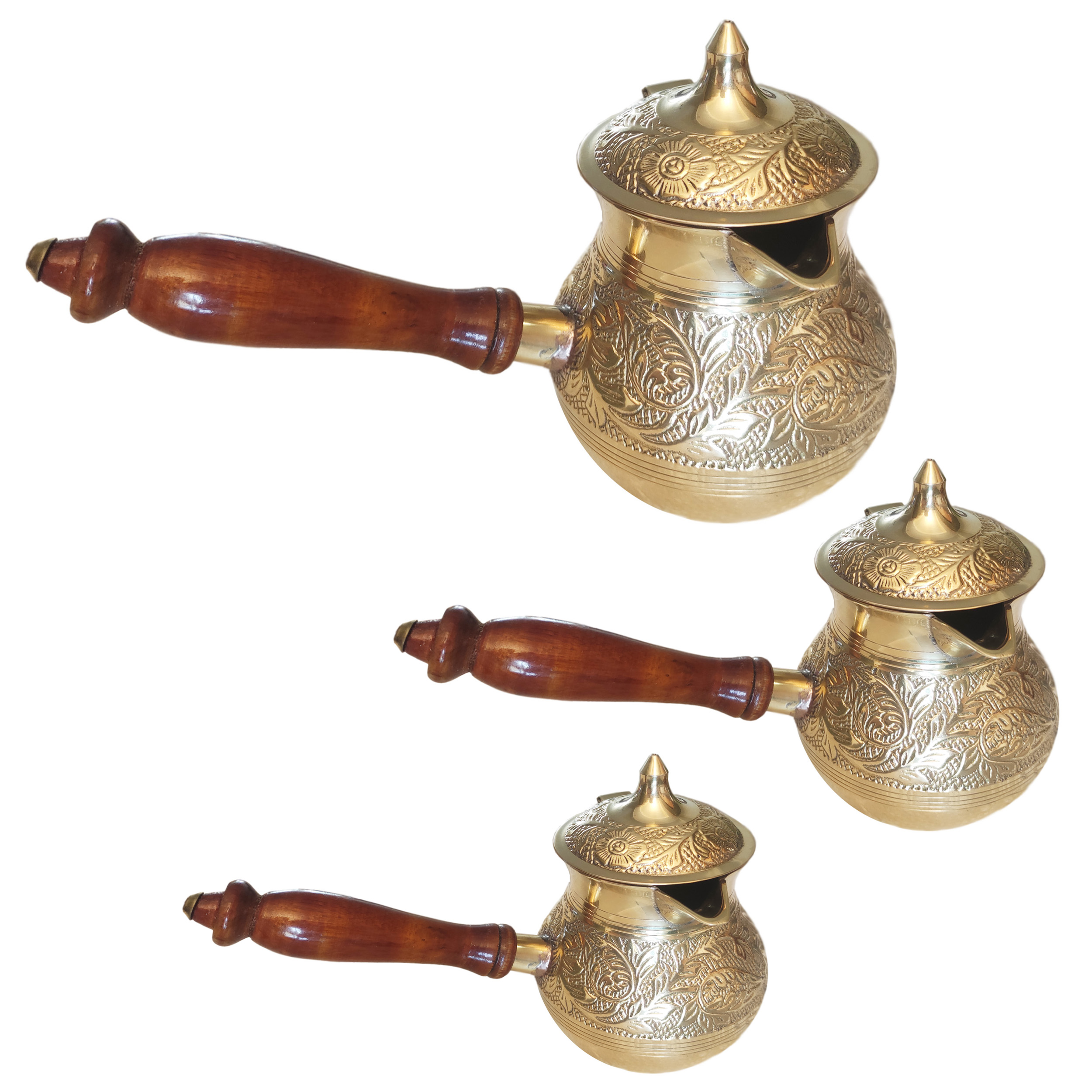 Brass Turkish Coffee Pots – Engraved Traditional Cezve, Karina Set
