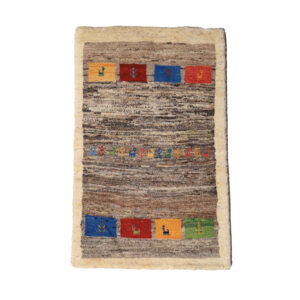 Handwoven Persian Minimalist Gabbeh Rug – Geometric Gray Wool