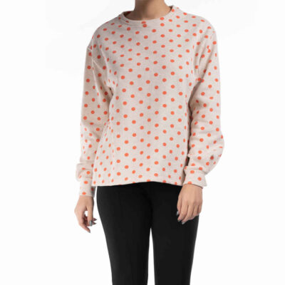 Women's Casual Crew Neck Sweatshirt with Polka Dot Design for Stylish Everyday Wear Model Tara