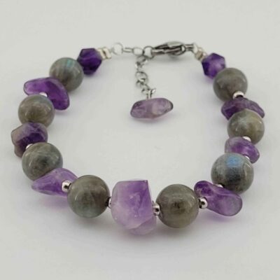 Women's Amethyst & Labradorite Beaded Bracelet – Bohemian Gemstone Jewelry