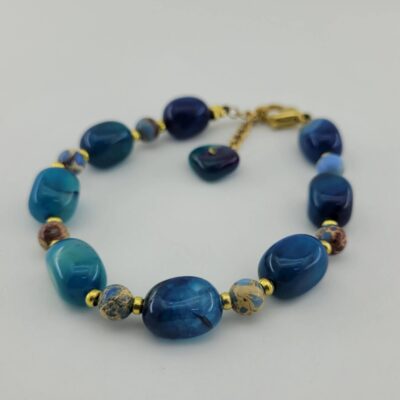 Women’s Blue Agate & Turquoise Beaded Bracelet – Bohemian Gemstone Jewelry