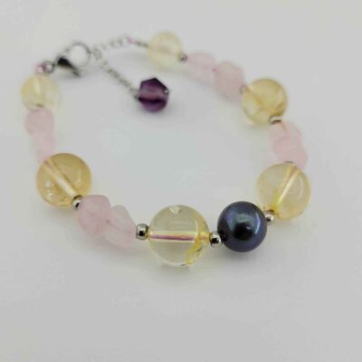 Women's Citrine & Rose Quartz Beaded Bracelet – Bohemian Gemstone Jewelry