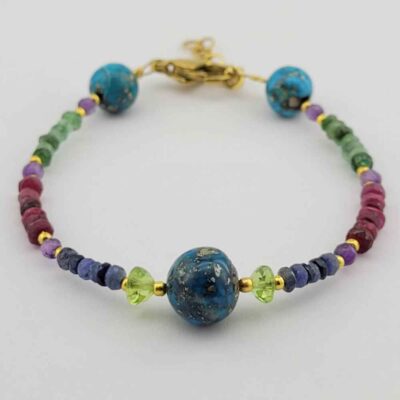 Women's Emerald, Ruby & Turquoise Beaded Bracelet – Bohemian Gemstone Jewelry