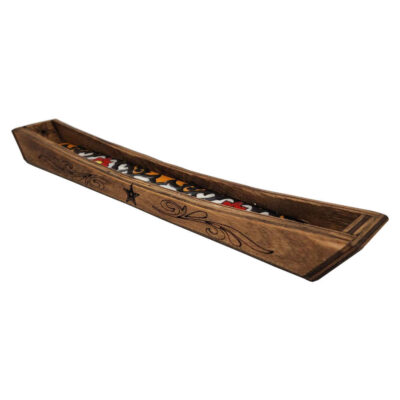 Wooden Incense Holder Round Boho Traditional Model Keshti Set of 2
