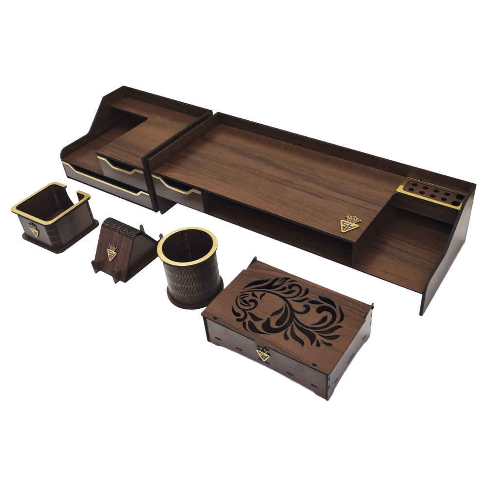 Wooden Office Desk Organizer Accessories – Model Parseh (6pcs)