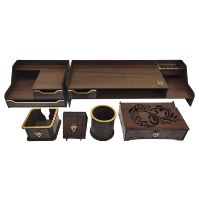 Wooden Office Desk Organizer Accessories - Model Parseh (6pcs)