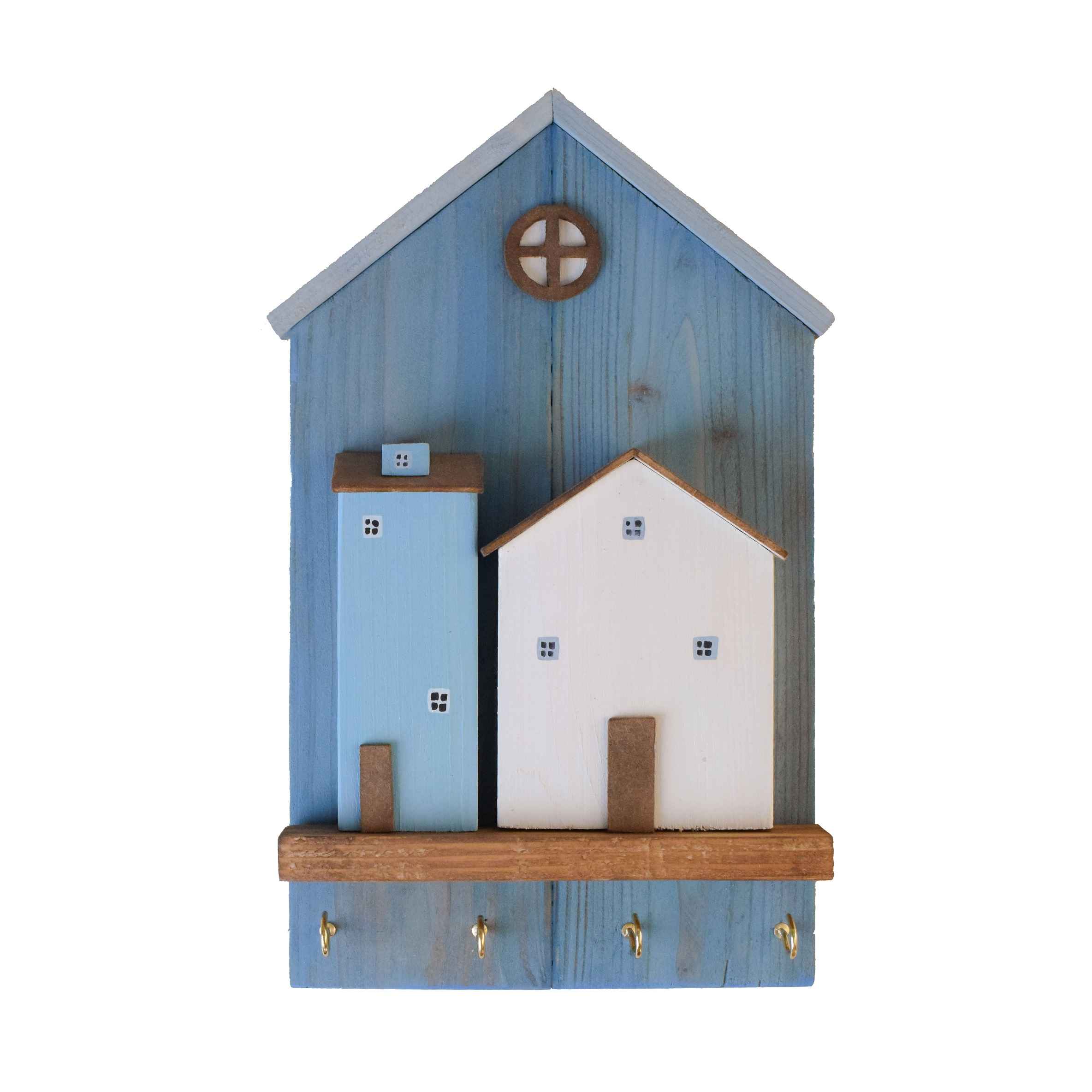 Handmade Wooden Wall Key Holder – Blue Cottage Design