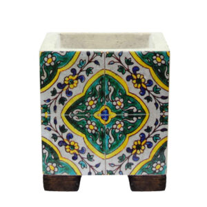 Decorative Persian Square Concrete Vase, Featuring the Kaashi Model with an Intricate Floral Design