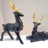 Set of 2 Geometric Black Polyester Deer Cubism Figurines - Artistic