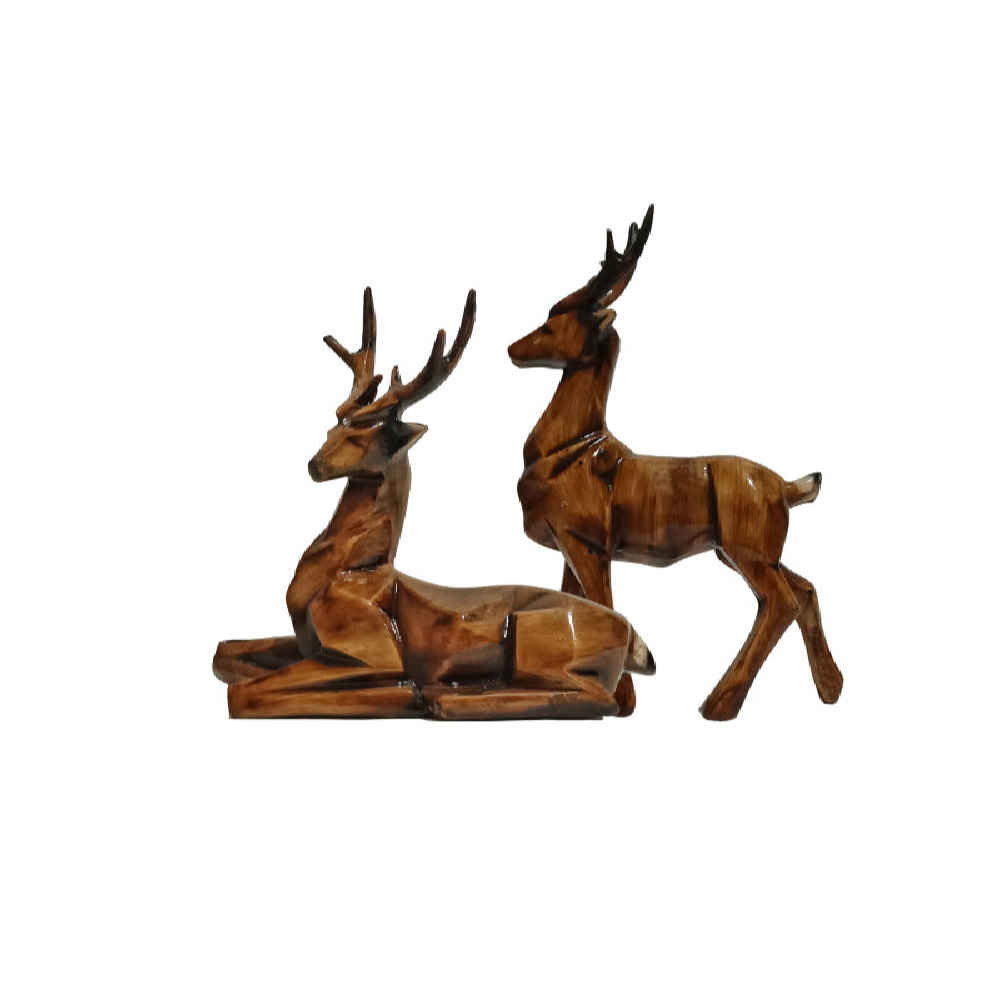 Set of 2 Brown Decorative Deer Figurines – Forest Animal Decor