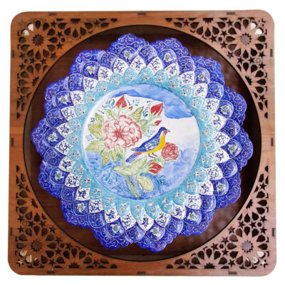 Hand-Painted Persian Minakari Copper Decorative Display Plate, Birds and Flowers Enamelwork