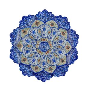 Decorative Copper Wall Plate Hand-Painted with Persian Minakari Enamel Lajevard