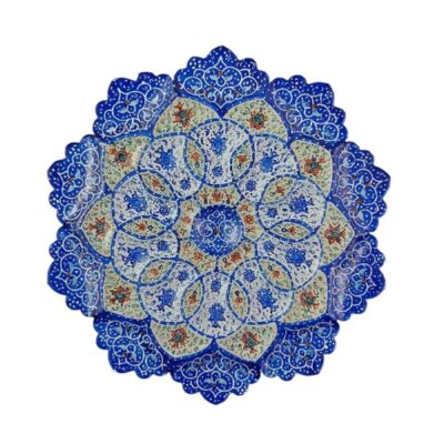 Hand-Painted Persian Minakari Copper Decorative Display Plate, Lajevard Mandala Enamelwork