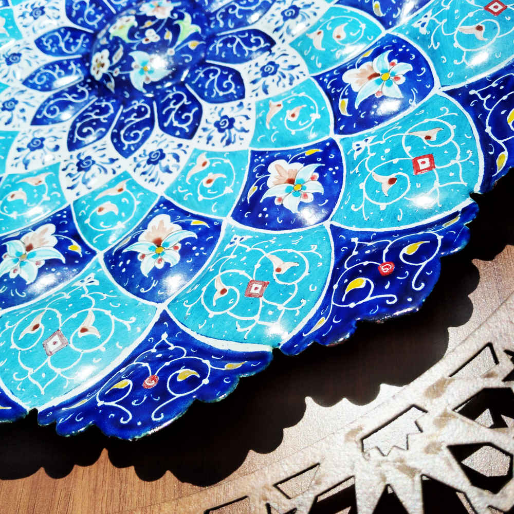 Decorative Copper Wall Plate Hand-Painted with Persian Minakari Enamel Mahta