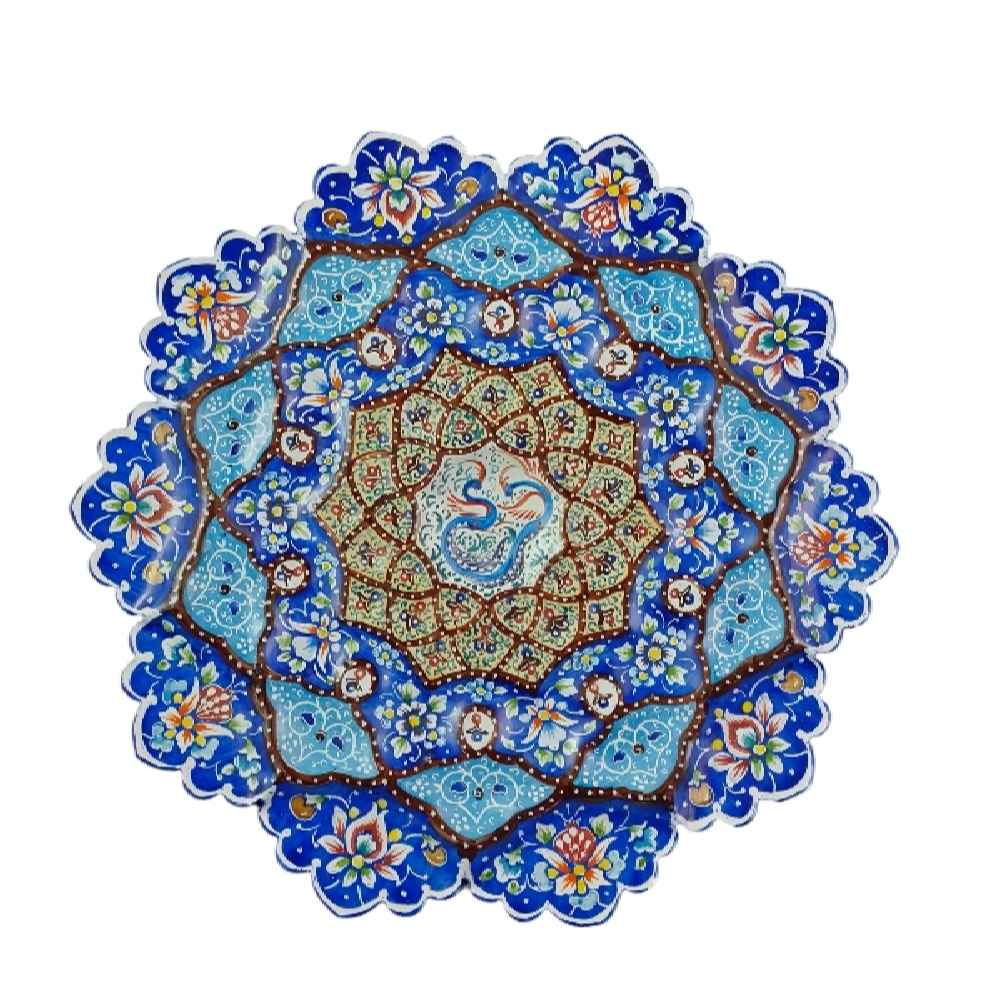 Decorative Copper Wall Plate Hand-Painted with Persian Minakari Enamel Naamin