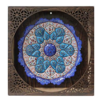 Hand-Painted Persian Minakari Copper Decorative Display Plate, Tanin Mandala Enamelwork