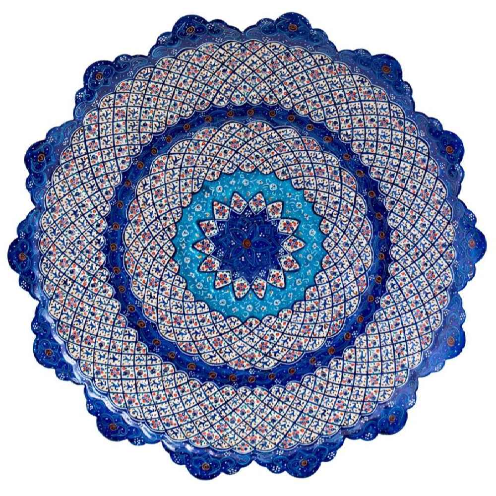 Decorative Copper Wall Plate Hand-Painted with Persian Minakari Enamel Nastaran
