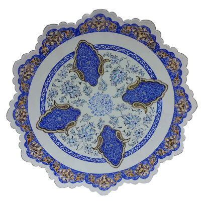 Hand-Painted Persian Minakari Copper Decorative Display Plate, Tazhib Floral Enamelwork