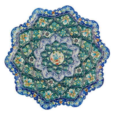 Hand-Painted Persian Minakari Copper Decorative Display Plate, Taranom Floral Enamelwork